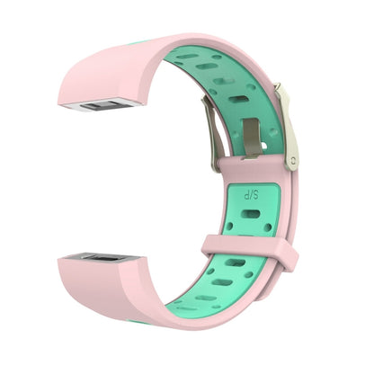 For Fitbit Charge 2 Two-tone Round Hole Silicone  Watch Band with Buckle(Pink + Green) - Watch Bands by buy2fix | Online Shopping UK | buy2fix