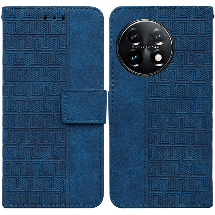 For OnePlus 11 Geometric Embossed Leather Phone Case(Blue) by buy2fix