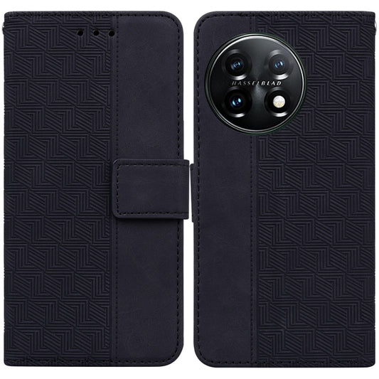 For OnePlus 11 Geometric Embossed Leather Phone Case(Black) by buy2fix