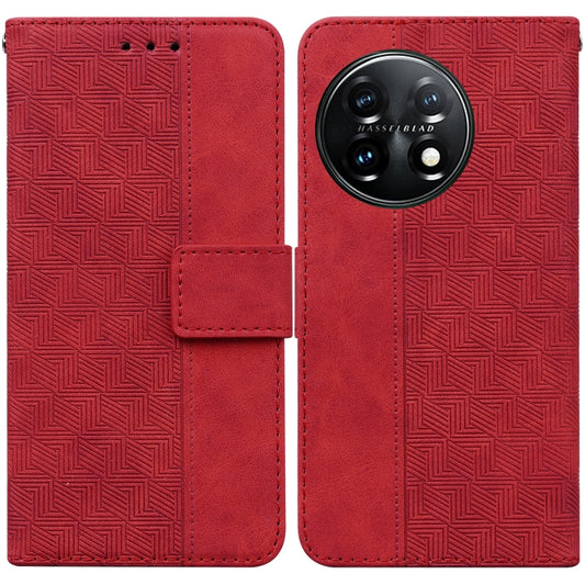 For OnePlus 11 Geometric Embossed Leather Phone Case(Red) by buy2fix