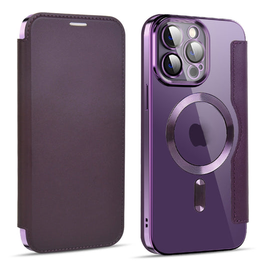 For iPhone 14 Pro Max MagSafe Magnetic RFID Anti-theft Leather Phone Case(Dark Purple) - iPhone 14 Pro Max Cases by buy2fix | Online Shopping UK | buy2fix