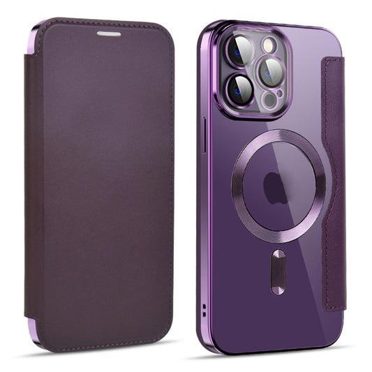 For iPhone 13 Pro MagSafe Magnetic RFID Anti-theft Leather Phone Case(Dark Purple) - iPhone 13 Pro Cases by buy2fix | Online Shopping UK | buy2fix