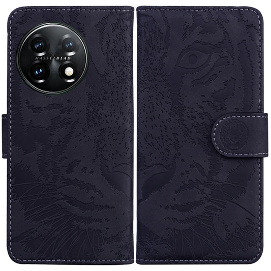 For OnePlus 11 Tiger Embossing Pattern Leather Phone Case(Black) - OnePlus Cases by buy2fix | Online Shopping UK | buy2fix