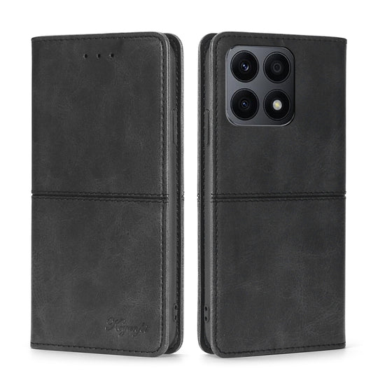 For Honor X8A Cow Texture Magnetic Horizontal Flip Leather Phone Case(Black)