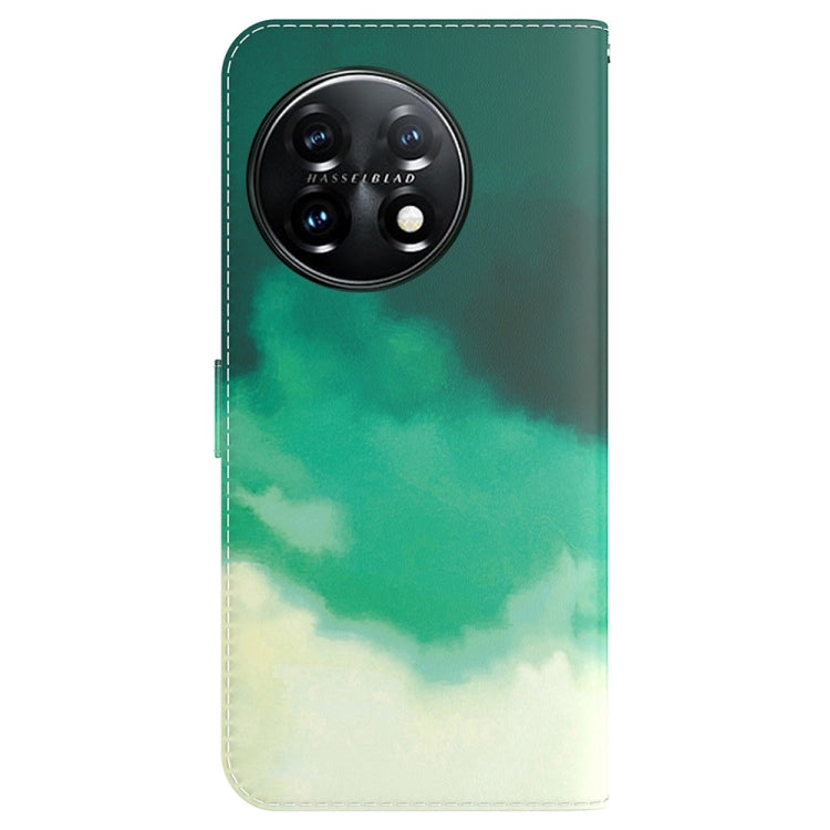For OnePlus 11 Watercolor Pattern Flip Leather Phone Case(Cyan Green) by buy2fix