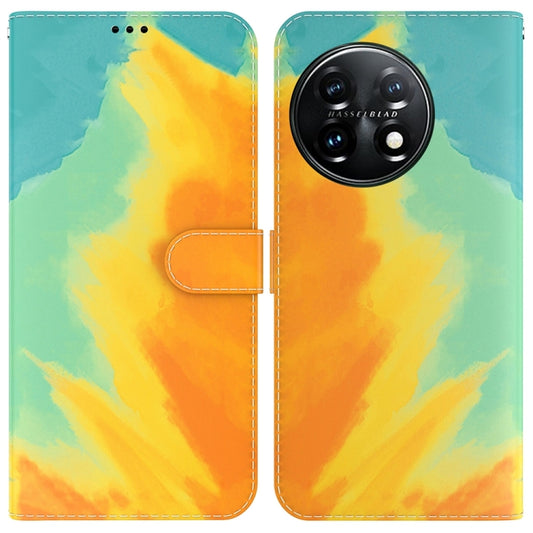 For OnePlus 11 Watercolor Pattern Flip Leather Phone Case(Autumn Leaf) by buy2fix