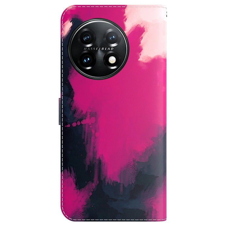 For OnePlus 11 Watercolor Pattern Flip Leather Phone Case(Berry) - OnePlus Cases by buy2fix | Online Shopping UK | buy2fix