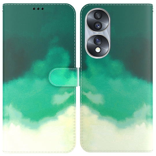 For Honor 70 Watercolor Pattern Flip Leather Phone Case(Cyan Green)