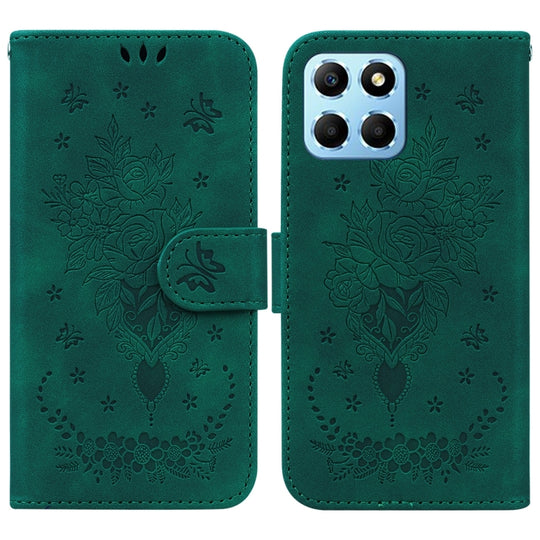 For Honor X8 5G Butterfly Rose Embossed Leather Phone Case(Green)