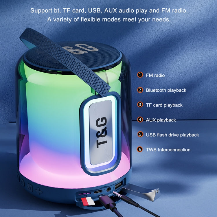 T&G TG376 360 Degree Full Screen LED Light RGB Multicolor Wireless Bluetooth Speaker Subwoofer(Blue) - Desktop Speaker by T&G | Online Shopping UK | buy2fix