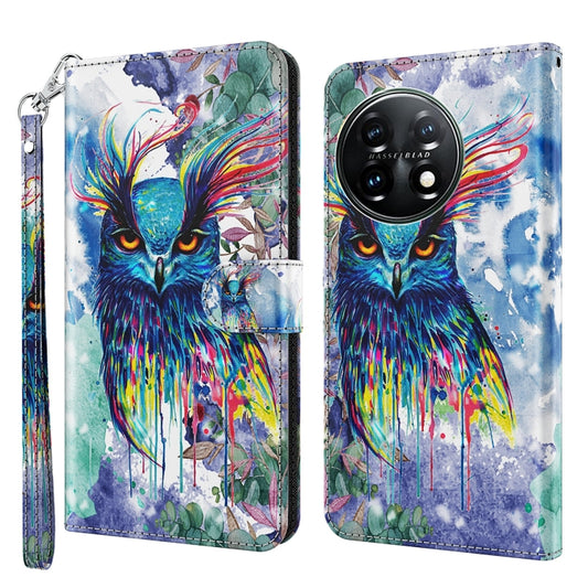 For OnePlus 11 3D Painting Pattern TPU + PU Leather Phone Case(Watercolor Owl) - OnePlus Cases by buy2fix | Online Shopping UK | buy2fix