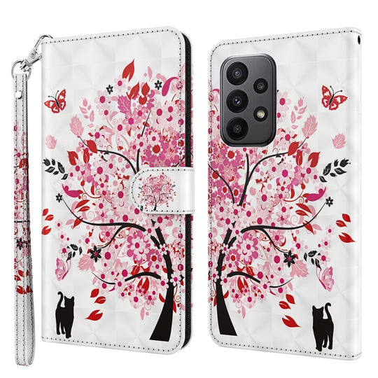 For Samsung Galaxy A24 3D Painting Pattern TPU + PU Leather Phone Case(Cat Under The Tree)