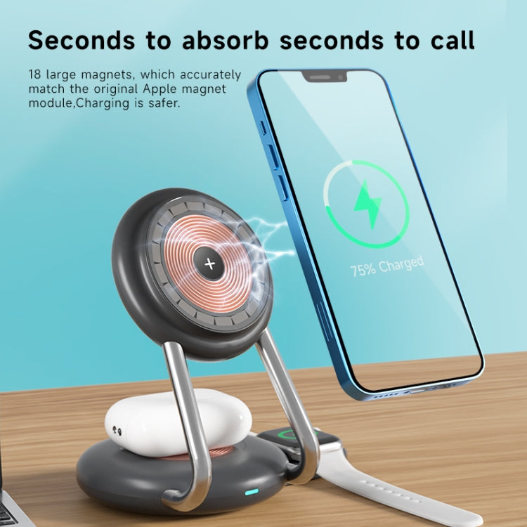 N21 15W 3 in 1 Transparent Magnetic Wireless Charger(Black) by buy2fix