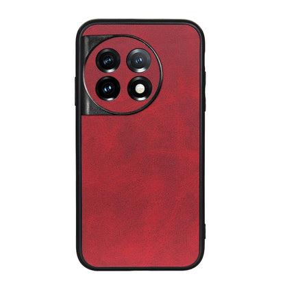 For OnePlus 11 5G Accurate Hole Two-color Calf Texture PU Phone Case(Red) by buy2fix
