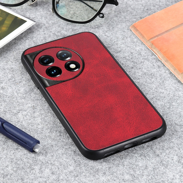 For OnePlus 11 5G Accurate Hole Two-color Calf Texture PU Phone Case(Red) by buy2fix