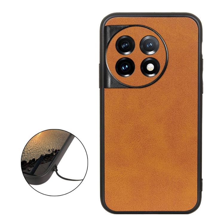 For OnePlus 11 5G Accurate Hole Two-color Calf Texture PU Phone Case(Brown) - OnePlus Cases by buy2fix | Online Shopping UK | buy2fix