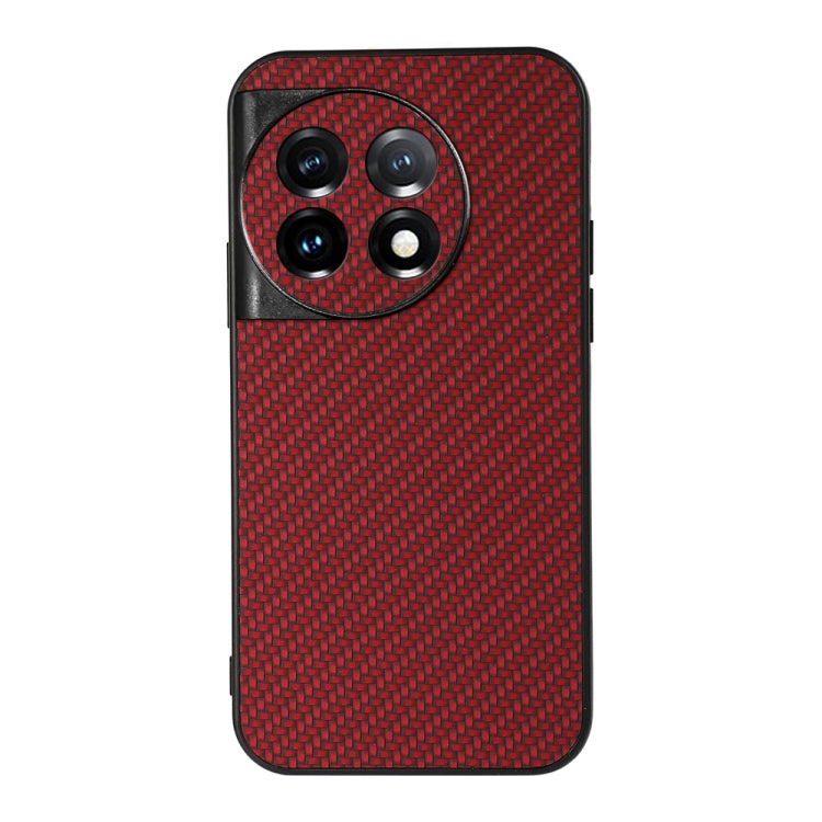 For OnePlus 11 5G Accurate Hole Carbon Fiber Texture PU Phone Case(Red) by buy2fix