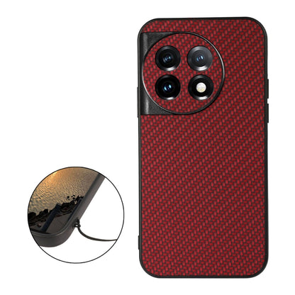 For OnePlus 11 5G Accurate Hole Carbon Fiber Texture PU Phone Case(Red) by buy2fix