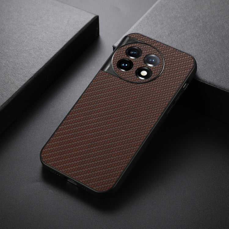 For OnePlus 11 5G Accurate Hole Carbon Fiber Texture PU Phone Case(Brown) by buy2fix