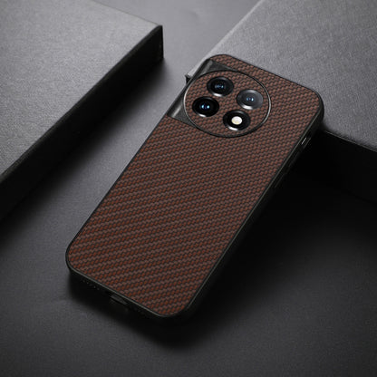 For OnePlus 11 5G Accurate Hole Carbon Fiber Texture PU Phone Case(Brown) by buy2fix