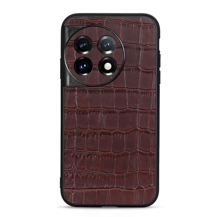 For OnePlus 11 5G Accurate Hole Crocodile Texture Genuine Leather Phone Case(Brown) - OnePlus Cases by buy2fix | Online Shopping UK | buy2fix