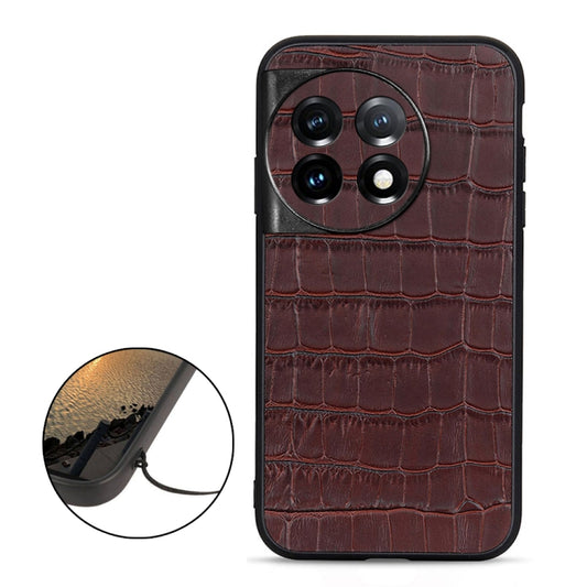 For OnePlus 11 5G Accurate Hole Crocodile Texture Genuine Leather Phone Case(Brown) by buy2fix