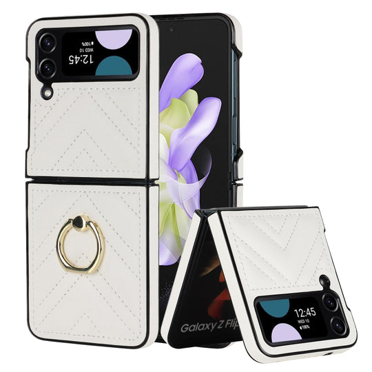 For Samsung Galaxy Z Flip4 V-shaped Folding Protective Phone Case with Rotating Ring(White)