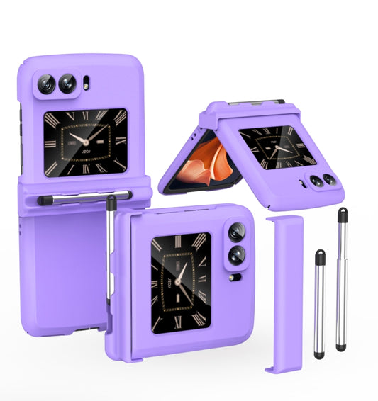For Motorola Razr 2022 Macaron Three-piece Set Phone Case with Stylus(Purple) by buy2fix