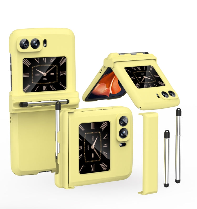 For Motorola Razr 2022 Macaron Three-piece Set Phone Case with Stylus(Yellow) - Motorola Cases by buy2fix | Online Shopping UK | buy2fix