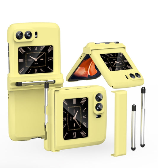 For Motorola Razr 2022 Macaron Three-piece Set Phone Case with Stylus(Yellow) by buy2fix