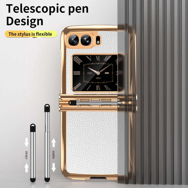 For Motorola Razr 2022 Foldable Electroplated Plain Leather Phone Case with Stylus(White) by buy2fix