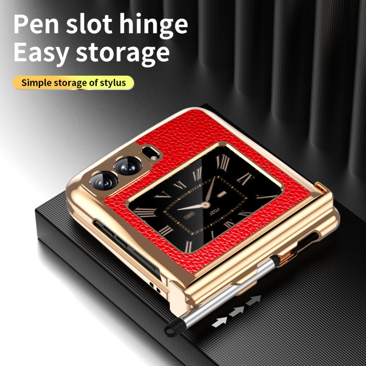 For Motorola Razr 2022 Foldable Electroplated Plain Leather Phone Case with Stylus(Red) by buy2fix