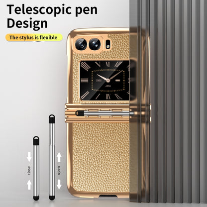 For Motorola Razr 2022 Foldable Electroplated Plain Leather Phone Case with Stylus(Gold) by buy2fix