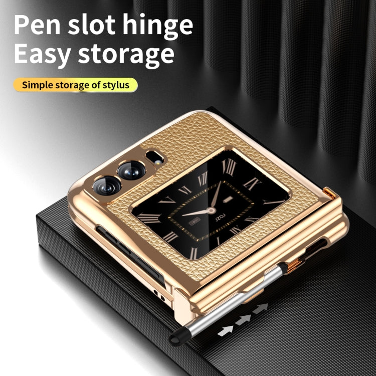 For Motorola Razr 2022 Foldable Electroplated Plain Leather Phone Case with Stylus(Gold) by buy2fix