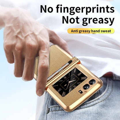 For Motorola Razr 2022 Foldable Electroplated Plain Leather Phone Case with Stylus(Gold) by buy2fix