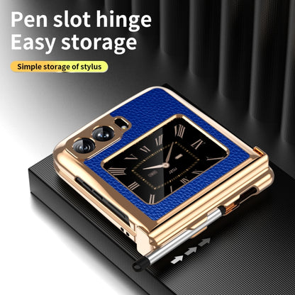 For Motorola Razr 2022 Foldable Electroplated Plain Leather Phone Case with Stylus(Blue) by buy2fix