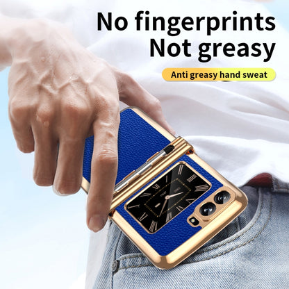 For Motorola Razr 2022 Foldable Electroplated Plain Leather Phone Case with Stylus(Blue) by buy2fix