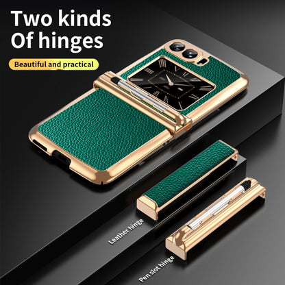 For Motorola Razr 2022 Foldable Electroplated Plain Leather Phone Case with Stylus(Emeralds) by buy2fix