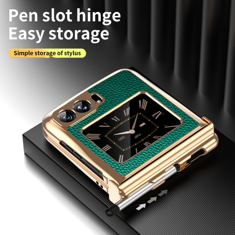 For Motorola Razr 2022 Foldable Electroplated Plain Leather Phone Case with Stylus(Emeralds) by buy2fix