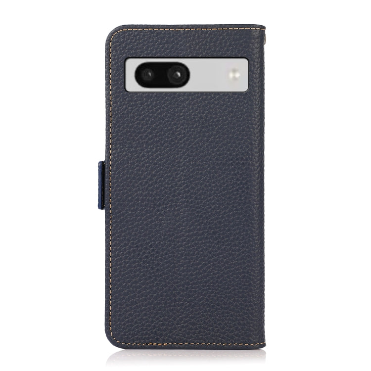 For Google Pixel 7A KHAZNEH Side-Magnetic Litchi Genuine Leather RFID Phone Case(Blue) - Google Cases by buy2fix | Online Shopping UK | buy2fix