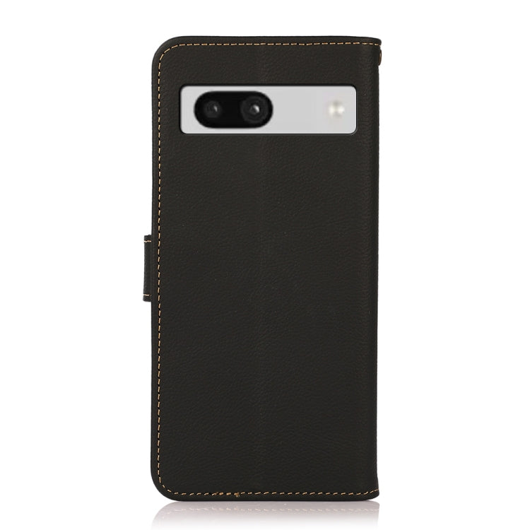 For Google Pixel 7A KHAZNEH Custer Texture RFID Genuine Leather Phone Case(Black) - Google Cases by buy2fix | Online Shopping UK | buy2fix