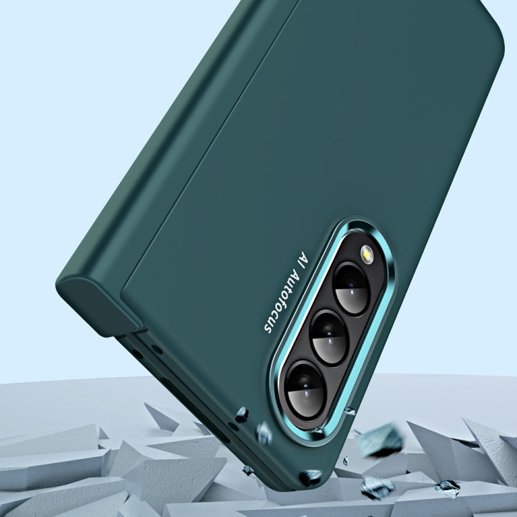 For Samsung Galaxy Z Fold4 5G Skin Feel Two-color Contact Lens Hinge Flip Phone Case(Aoyama Dai) - Galaxy Z Fold4 5G Cases by buy2fix | Online Shopping UK | buy2fix