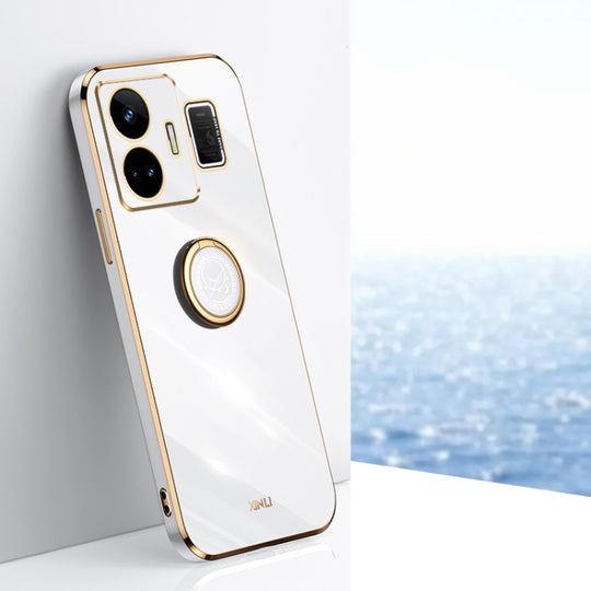 For Realme GT Neo 5 XINLI Straight Edge 6D Electroplate TPU Phone Case with Ring Holder(White)