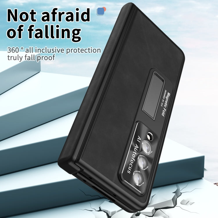 For Samsung Galaxy Z Fold3 5G Napa Pattern All-inclusive Magnetic Phone Case(Black) - Galaxy Phone Cases by buy2fix | Online Shopping UK | buy2fix