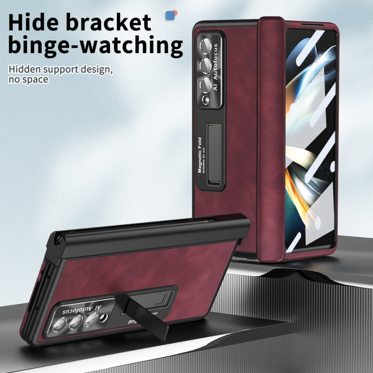 For Samsung Galaxy Z Fold3 5G Napa Pattern All-inclusive Magnetic Phone Case(Wine Red) - Galaxy Phone Cases by buy2fix | Online Shopping UK | buy2fix
