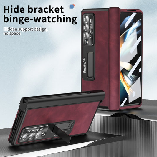 For Samsung Galaxy Z Fold3 5G Napa Pattern All-inclusive Magnetic Phone Case(Wine Red) - Galaxy Phone Cases by buy2fix | Online Shopping UK | buy2fix