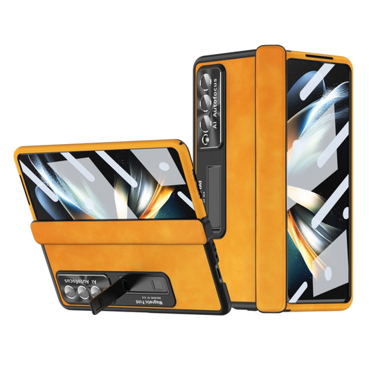 For Samsung Galaxy Z Fold3 5G Napa Pattern All-inclusive Magnetic Phone Case(Lemon Yellow) - Galaxy Phone Cases by buy2fix | Online Shopping UK | buy2fix