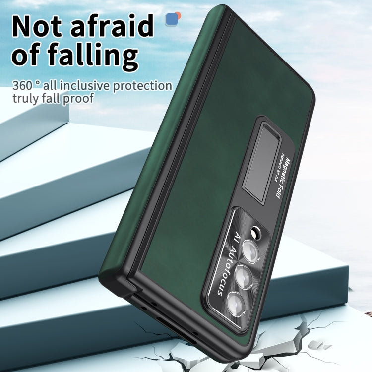 For Samsung Galaxy Z Fold3 5G Napa Pattern All-inclusive Magnetic Phone Case(Green) - Galaxy Phone Cases by buy2fix | Online Shopping UK | buy2fix