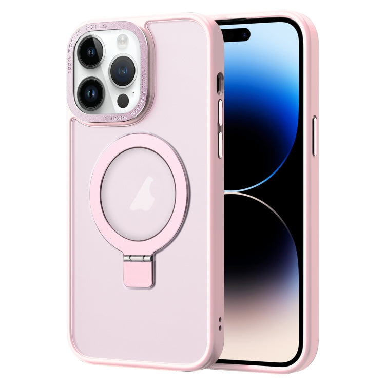 For iPhone 14 Pro Skin Feel MagSafe Magnetic Holder Phone Case(Pink) - iPhone 14 Pro Cases by buy2fix | Online Shopping UK | buy2fix