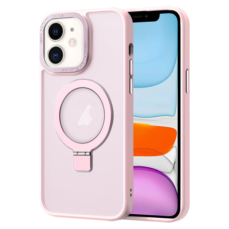 For iPhone 11 Skin Feel MagSafe Magnetic Holder Phone Case(Pink) - iPhone 11 Cases by buy2fix | Online Shopping UK | buy2fix